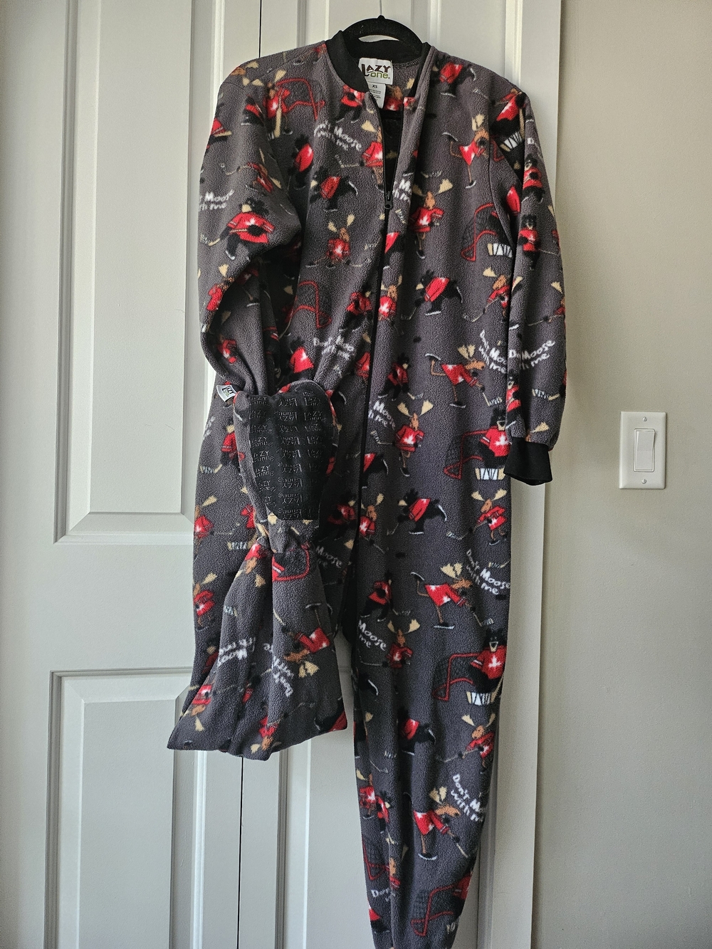 Lazy One Kids Gray and Red Moose Fleece Footed Pajama Onesie